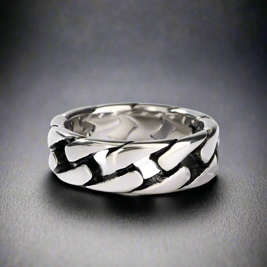 THE MEN THING Rings CARIBBEAN TWIST - Titanium Steel Silver Ring for Men and Boys (Size-21)