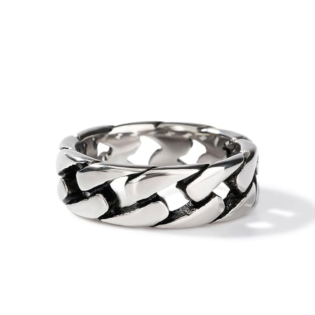 THE MEN THING Rings CARIBBEAN TWIST - Titanium Steel Silver Ring for Men and Boys (Size-21)