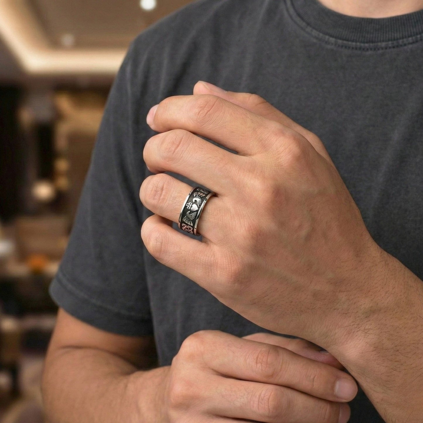 THE MEN THING Rings CELTIC CLADDAGH - Pure Stainless Steel Men’s Steel-Plated Ring (Size : 26)