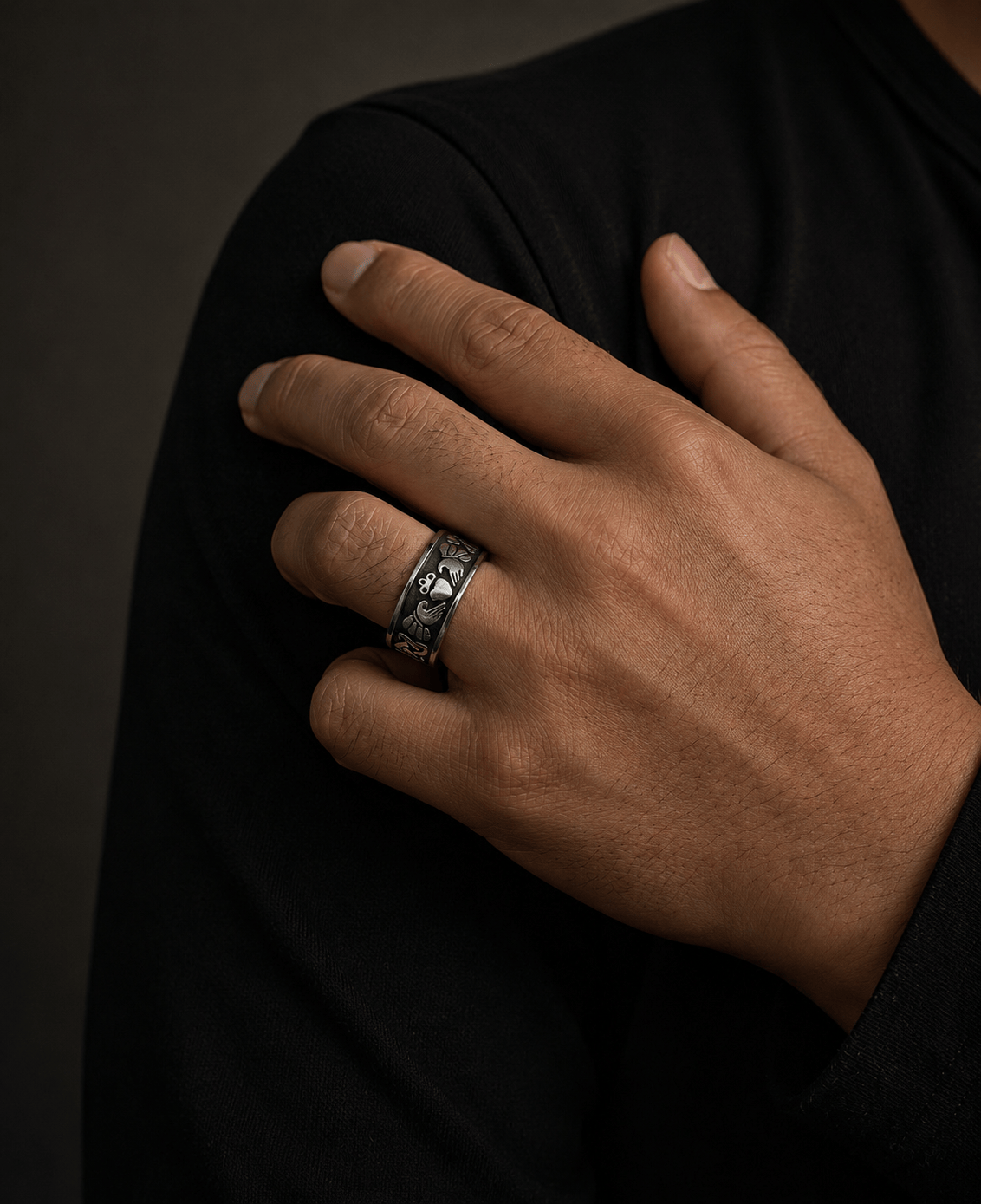 THE MEN THING Rings CELTIC CLADDAGH - Pure Stainless Steel Men’s Steel-Plated Ring (Size : 26)