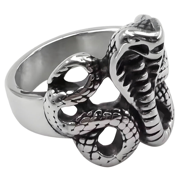 COBRA REIGN RING - Pure Stainless Steel Men’s Steel-Plated Ring – Statement Luxury Jewelry (Size : 16-22-27)