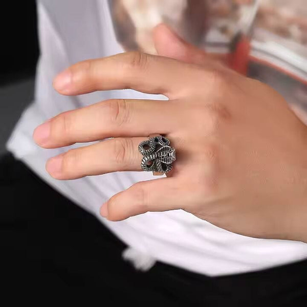 COBRA REIGN RING - Pure Stainless Steel Men’s Steel-Plated Ring – Statement Luxury Jewelry (Size : 16-22-27)