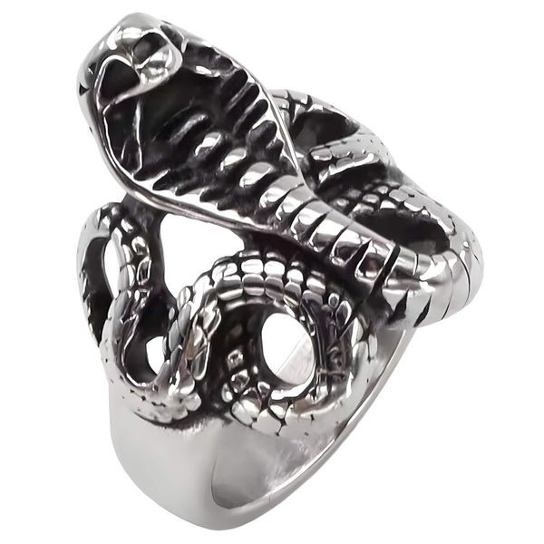 COBRA REIGN RING - Pure Stainless Steel Men’s Steel-Plated Ring – Statement Luxury Jewelry (Size : 16-22-27)