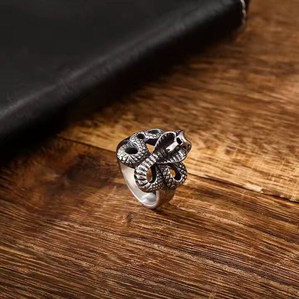 COBRA REIGN RING - Pure Stainless Steel Men’s Steel-Plated Ring – Statement Luxury Jewelry (Size : 16-22-27)