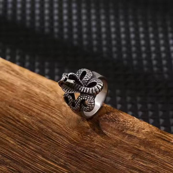 COBRA REIGN RING - Pure Stainless Steel Men’s Steel-Plated Ring – Statement Luxury Jewelry (Size : 16-22-27)