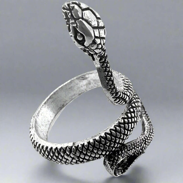COBRA-STRIKE - Alloy Adjustable Vintage Silver Tone Snake Ring for Men & Boys