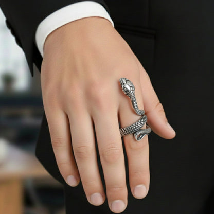 THE MEN THING Rings COBRA-STRIKE - Alloy Adjustable Vintage Silver Tone Snake Ring for Men & Boys