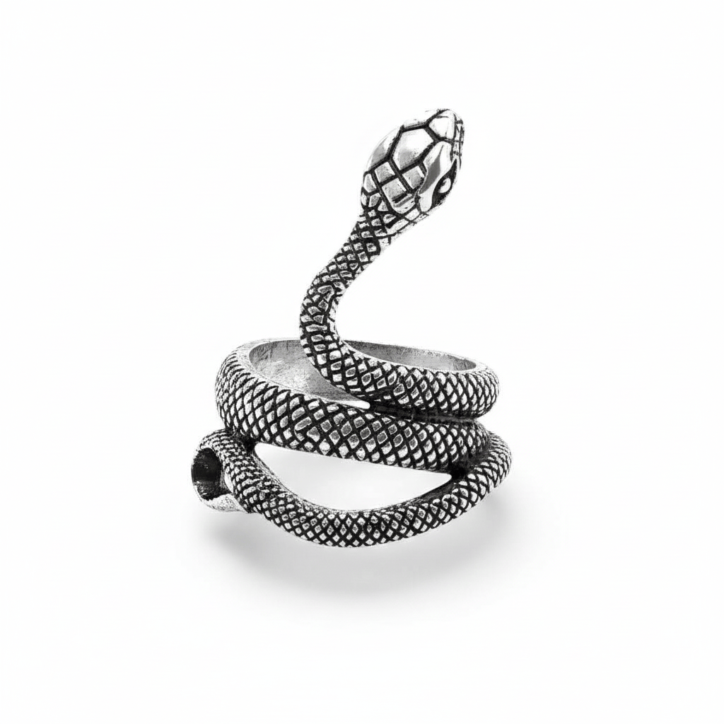 THE MEN THING Rings COBRA-STRIKE - Alloy Adjustable Vintage Silver Tone Snake Ring for Men & Boys