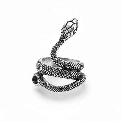 THE MEN THING Rings COBRA-STRIKE - Alloy Adjustable Vintage Silver Tone Snake Ring for Men & Boys