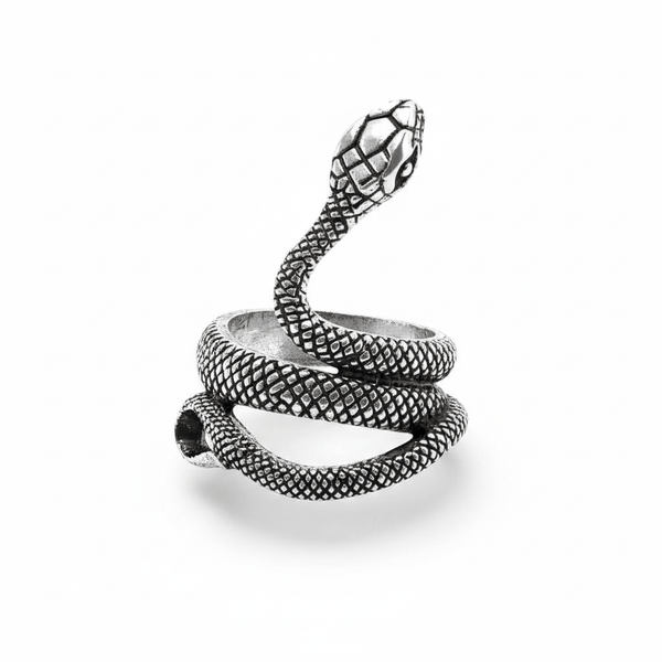 COBRA-STRIKE - Alloy Adjustable Vintage Silver Tone Snake Ring for Men & Boys