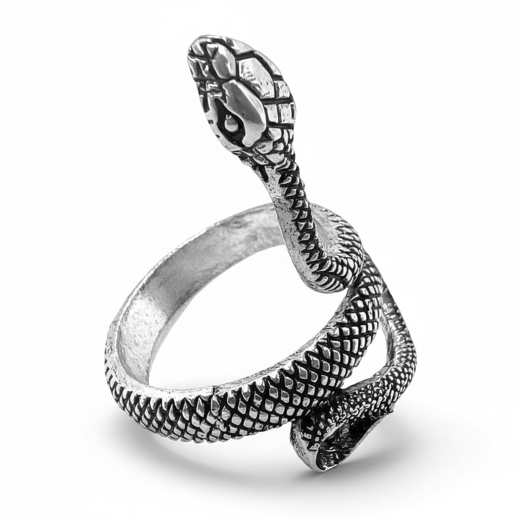 THE MEN THING Rings COBRA-STRIKE - Alloy Adjustable Vintage Silver Tone Snake Ring for Men & Boys