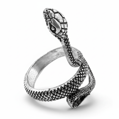 THE MEN THING Rings COBRA-STRIKE - Alloy Adjustable Vintage Silver Tone Snake Ring for Men & Boys