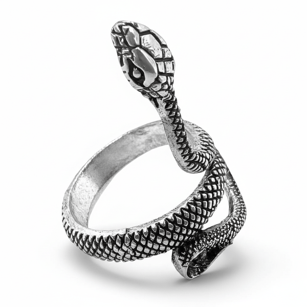 COBRA-STRIKE - Alloy Adjustable Vintage Silver Tone Snake Ring for Men & Boys