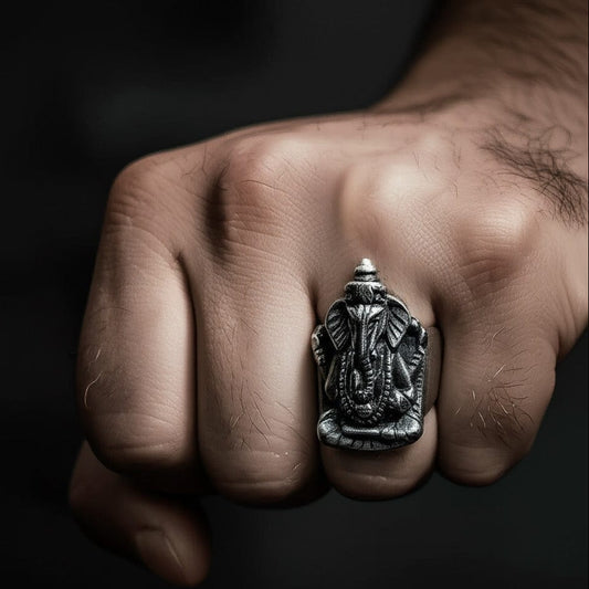 THE MEN THING Rings COSMIC GANPATHI RING - Pure Stainless Steel Men’s Steel-Plated Ring – Statement Luxury Jewelry (Size : 16-22-24-27)