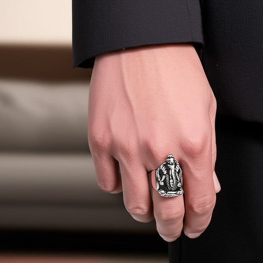 THE MEN THING Rings COSMIC GANPATHI RING - Pure Stainless Steel Men’s Steel-Plated Ring – Statement Luxury Jewelry (Size : 16-22-24-27)