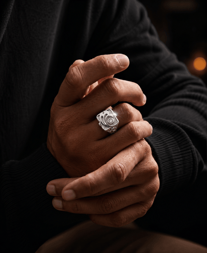 THE MEN THING Rings CRIMSON ROSE CREST - Steel - Pure Stainless Steel Men’s Ring for Men & Boys (Size : 18-22-27)