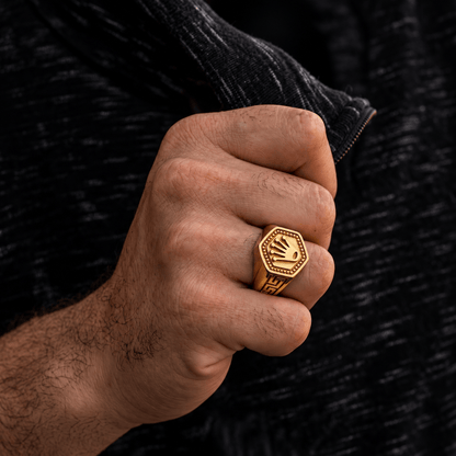 THE MEN THING Rings CROWN PRESTIGE - GOLDEN - Pure Stainless Steel Men’s Gold Plated Ring (Size : 16-22-26 )