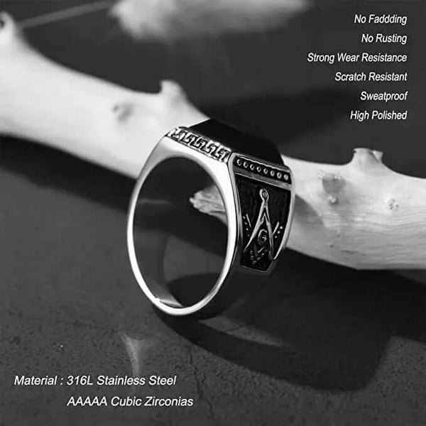 क्यूबिक ज़िरकोनिया - पुरुषों के लिए अंगूठी (स्टील रंग), लक्जरी मोटी ठोस टाइटेनियम स्टील रिंग स्टील ओवल / स्क्वायर रत्न के साथ (आकार: 17,20,26)