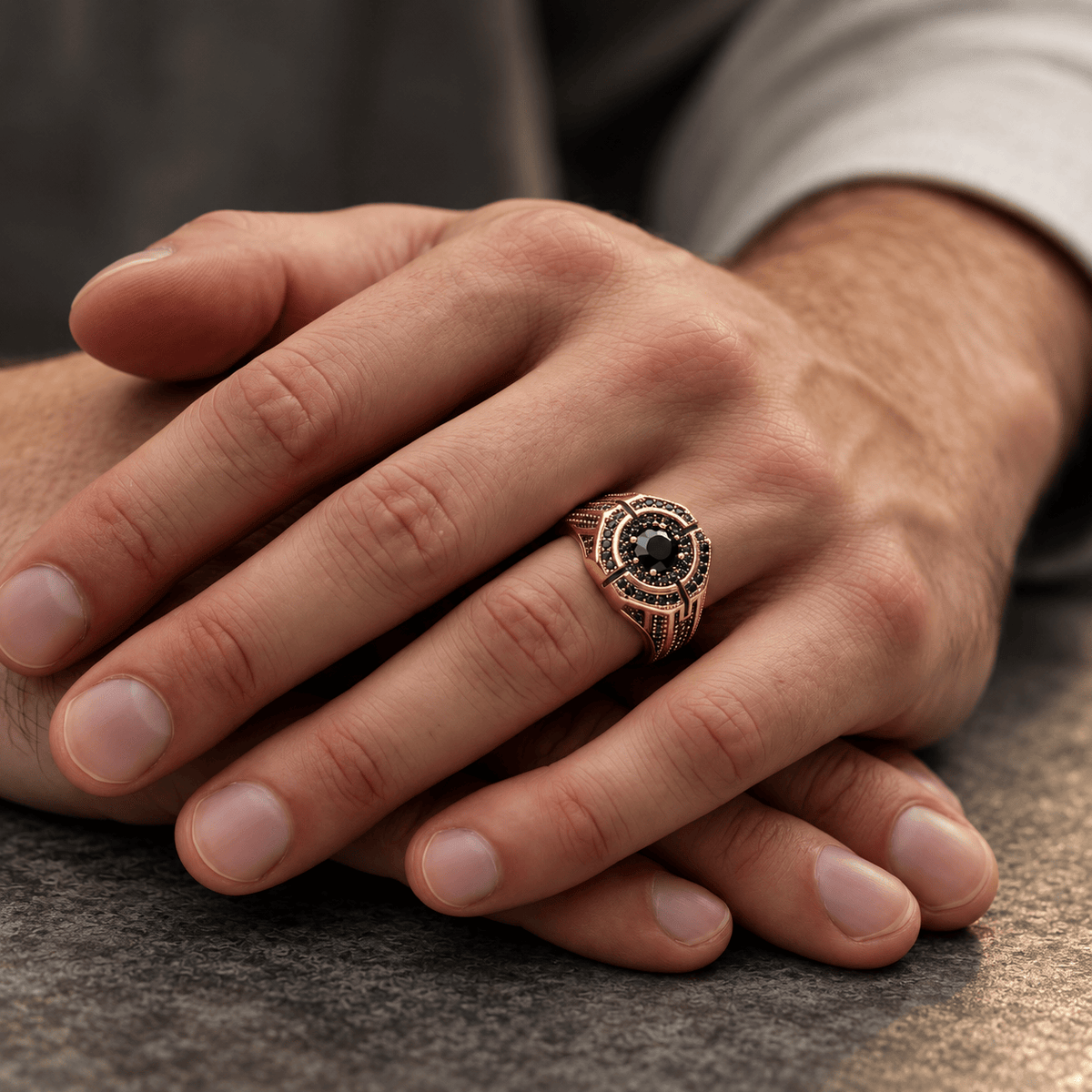 THE MEN THING Rings DARK CITADEL - GOLDEN - Pure Stainless Steel Men’s Gold-Black Plated Ring (Size : 17-22-27)