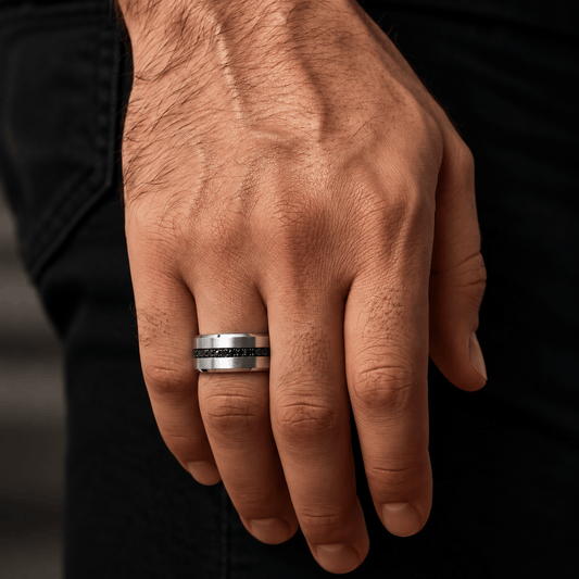 THE MEN THING Rings DARK INLAY GROOVE - STEEL - Pure Stainless Steel Men’s Steel-Plated Ring (Size : 17-22-27)