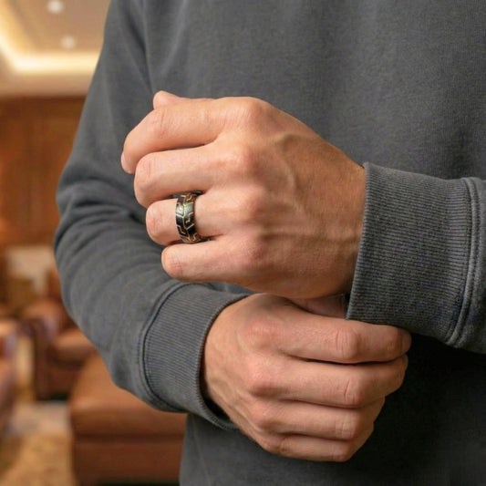 THE MEN THING Rings DARK MATRIX RING - Pure Stainless Steel Men’s Gold-Black-Plated Ring (Size : 17-22-27)