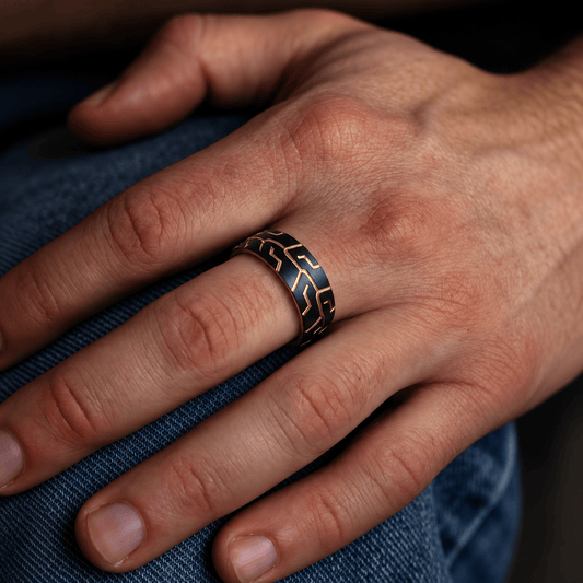 THE MEN THING Rings DARK MATRIX RING - Pure Stainless Steel Men’s Gold-Black-Plated Ring (Size : 17-22-27)