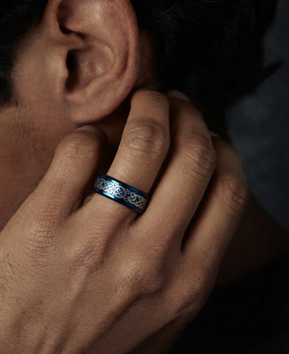THE MEN THING Rings DRACONIC BLUE - Titanium Steel Ring for Men and Boys (Size-22)