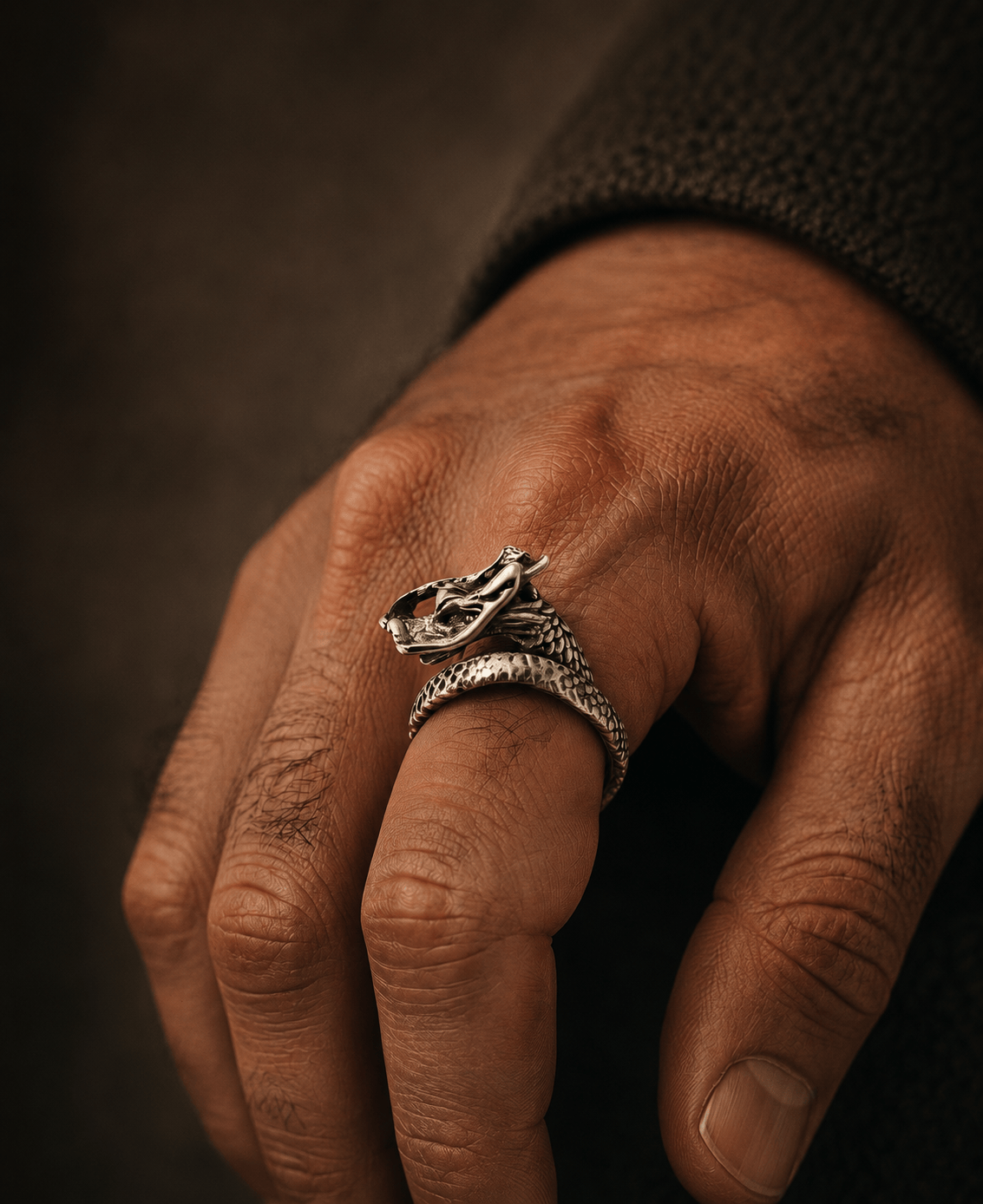 THE MEN THING Rings DRAGON-SPIRAL - Alloy Adjustable Vintage Ring for Men & Boys