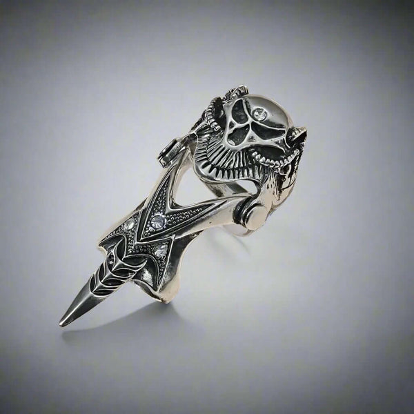 DRAGOWAR - Gothic Dragon Head Adjustable Knuckle Joint Full Finger Ring for Men & Boys