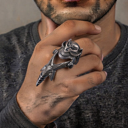 THE MEN THING Rings DRAGOWAR - Gothic Dragon Head Adjustable Knuckle Joint Full Finger Ring for Men & Boys