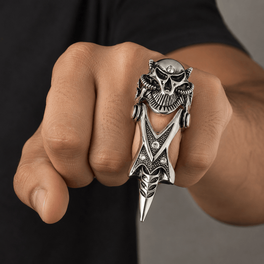 THE MEN THING Rings DRAGOWAR - Gothic Dragon Head Adjustable Knuckle Joint Full Finger Ring for Men & Boys