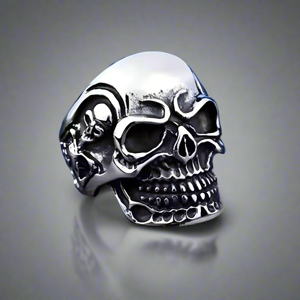 DRAUGR SKULL RING Pure Stainless Steel Men’s Steel-Plated Ring – Statement Luxury Jewelry (Size 17-22-28) 17