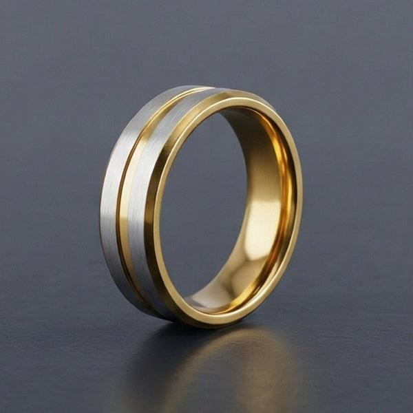 DUAL EDGE  - Pure Stainless Steel Men’s Gold-Steel Plated Ring (Size : 15-22-27)