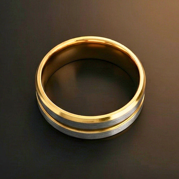 DUAL EDGE  - Pure Stainless Steel Men’s Gold-Steel Plated Ring (Size : 15-22-27)