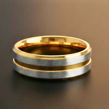 THE MEN THING Rings DUAL EDGE  - Pure Stainless Steel Men’s Gold-Steel Plated Ring (Size : 15-22-27)