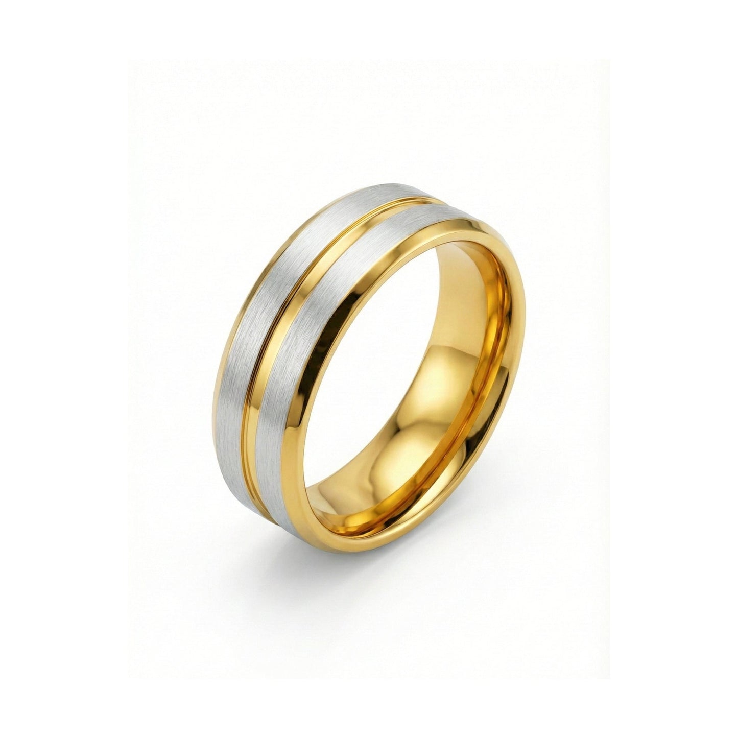 THE MEN THING Rings DUAL EDGE  - Pure Stainless Steel Men’s Gold-Steel Plated Ring (Size : 15-22-27)