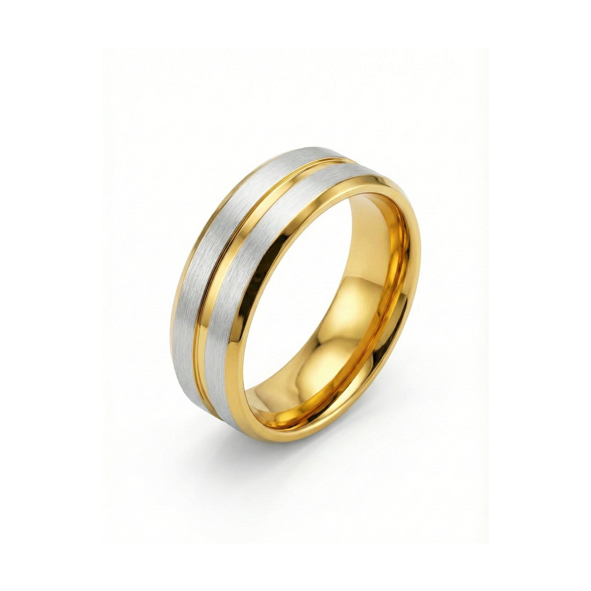 THE MEN THING Rings DUAL EDGE  - Pure Stainless Steel Men’s Gold-Steel Plated Ring (Size : 15-22-27)