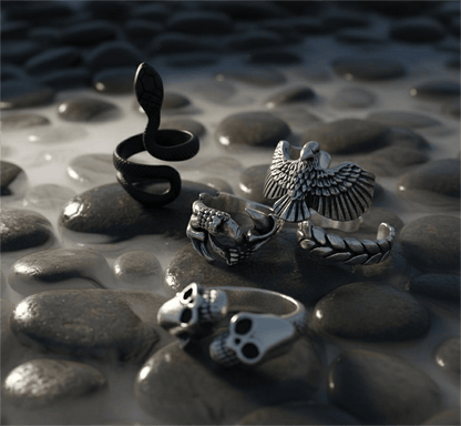 THE MEN THING Rings DUST DEVIL COLLECTIVE Collector's 5-Piece Symbolic Rings Set – RATTLER, LARIAT, DEMONCLAW, GRIMHUG, & SKYSOAR Alloy Ring for Mens and Boys