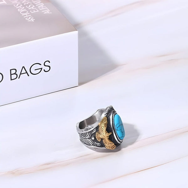 EAGLE CREST RING - Pure Stainless Steel Men’s Steel-Plated Ring – Statement Luxury Jewelry (Size : 23)