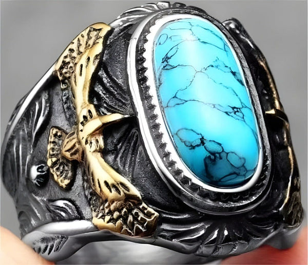 EAGLE CREST RING - Pure Stainless Steel Men’s Steel-Plated Ring – Statement Luxury Jewelry (Size : 23)