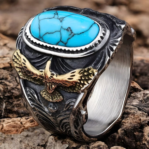 EAGLE CREST RING - Pure Stainless Steel Men’s Steel-Plated Ring – Statement Luxury Jewelry (Size : 23)