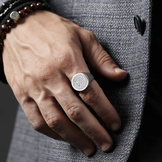 THE MEN THING Rings ECLIPTIX COMPASS RING - Pure Stainless Steel Men’s Steel-Plated Ring – Statement Luxury Jewelry (Size : 16-22-27)