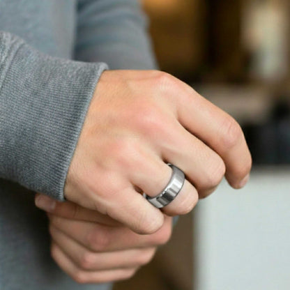 THE MEN THING Rings ENGRAVED - AZURE CORE - STEEL - Pure Stainless Steel Men’s Ring for Men & Boys (Size : 17-23-29)