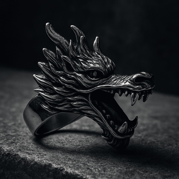 FERAL DRAGON - Pure Stainless Steel Men’s Steel-Plated Ring – Statement Luxury Jewelry (Size : 17-22-27)