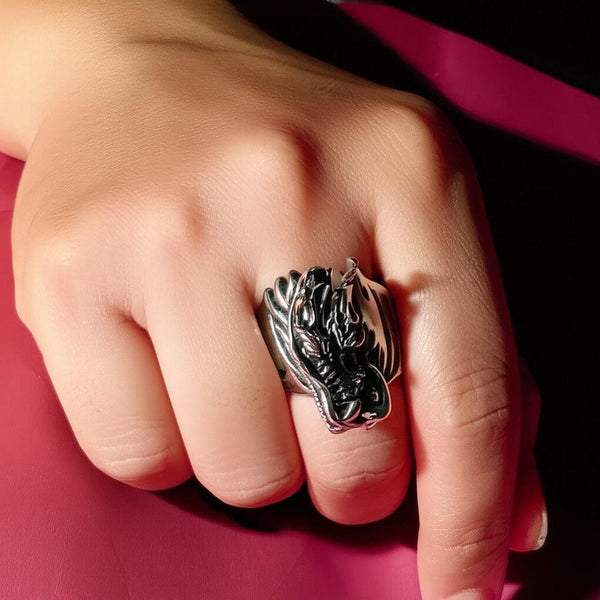 FERAL DRAGON - Pure Stainless Steel Men’s Steel-Plated Ring – Statement Luxury Jewelry (Size : 17-22-27)
