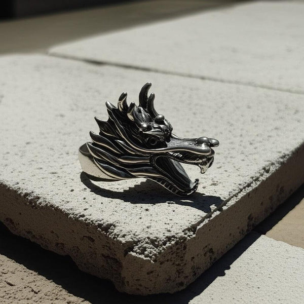 FERAL DRAGON - Pure Stainless Steel Men’s Steel-Plated Ring – Statement Luxury Jewelry (Size : 17-22-27)