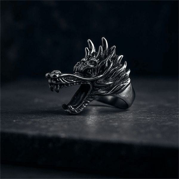 FERAL DRAGON - Pure Stainless Steel Men’s Steel-Plated Ring – Statement Luxury Jewelry (Size : 17-22-27)