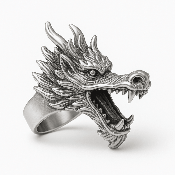 FERAL DRAGON - Pure Stainless Steel Men’s Steel-Plated Ring – Statement Luxury Jewelry (Size : 17-22-27)