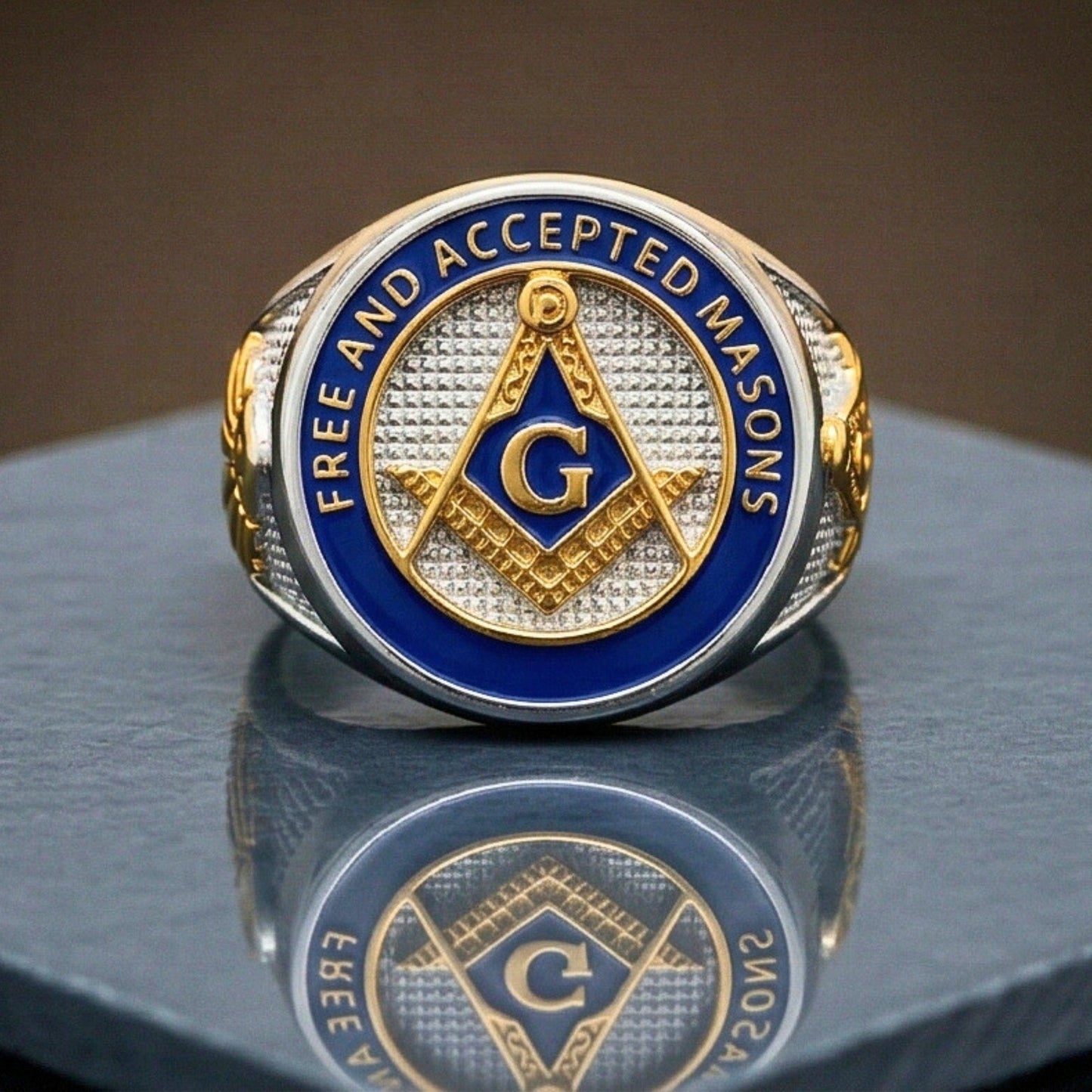 THE MEN THING Rings FREEMASONRY - Pure Titanium Rings For Men, Luxury Style, Blue Gold Tone (Size : 21-25)