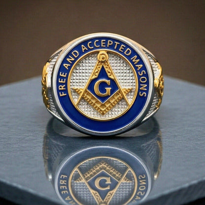 THE MEN THING Rings FREEMASONRY - Pure Titanium Rings For Men, Luxury Style, Blue Gold Tone (Size : 21-25)